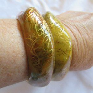 Set of 2 Orange and Gold Octagonal Resin Bangles